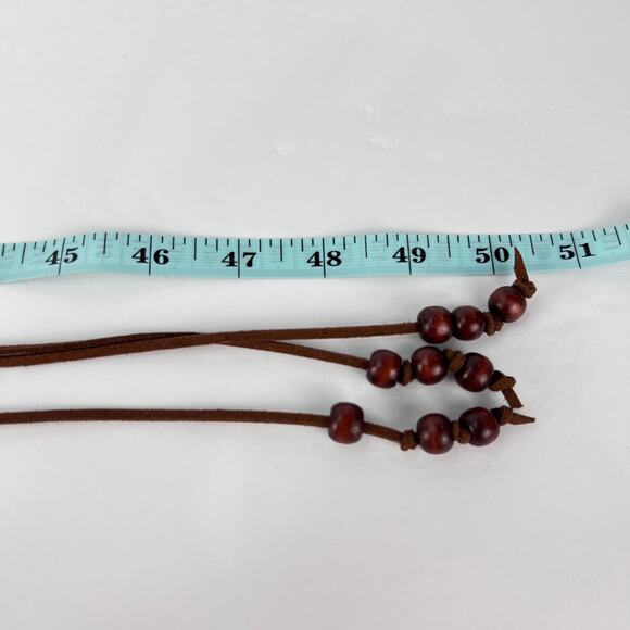 Bohemian-Style Sash Belt Wooden Beaded Chain Wooden Ring Leather Tie Closure OS - Picture 10 of 10